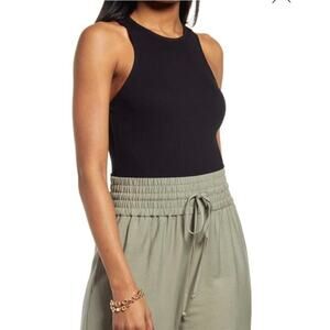 NWT OPEN EDIT Crewneck Rib Bodysuit In Black size large